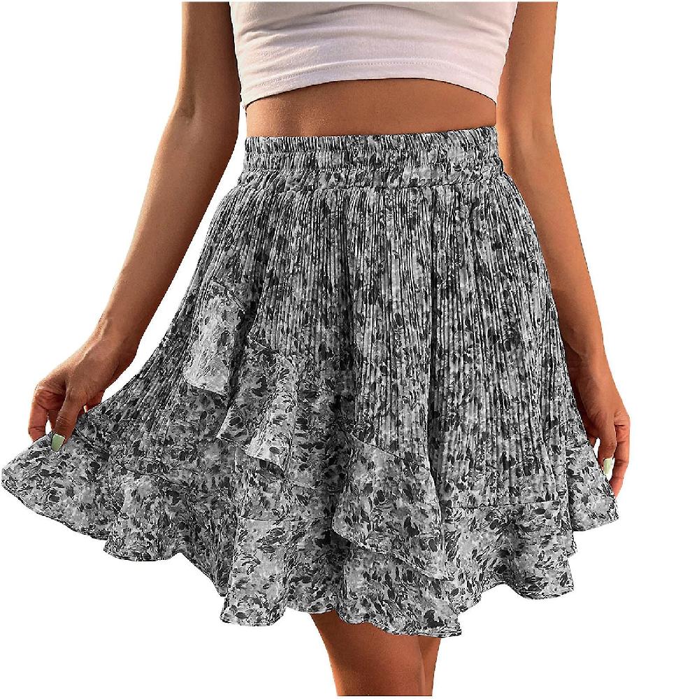 Skirts For Women Plus Size Women'S High Waist Floral Printed Skirt Patchwork Ruffles Skirt