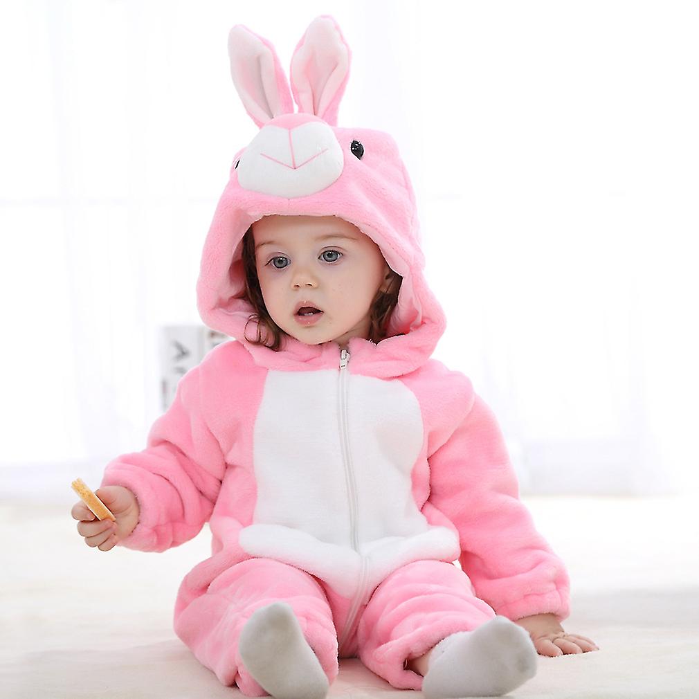 SL Flannel kid's jumpsuit baby clothes long sleeve baby cartoon jumpsuit(Romper suit pink rabbit70 (recommended height 56-66cm))