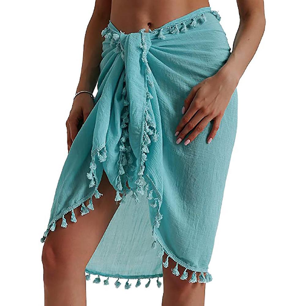 Spring Skirts For Women 2023 Women Solid Color Tassel Beach Wrap Sarong Cover Up Chiffon Swimsuit Wrap Skirts