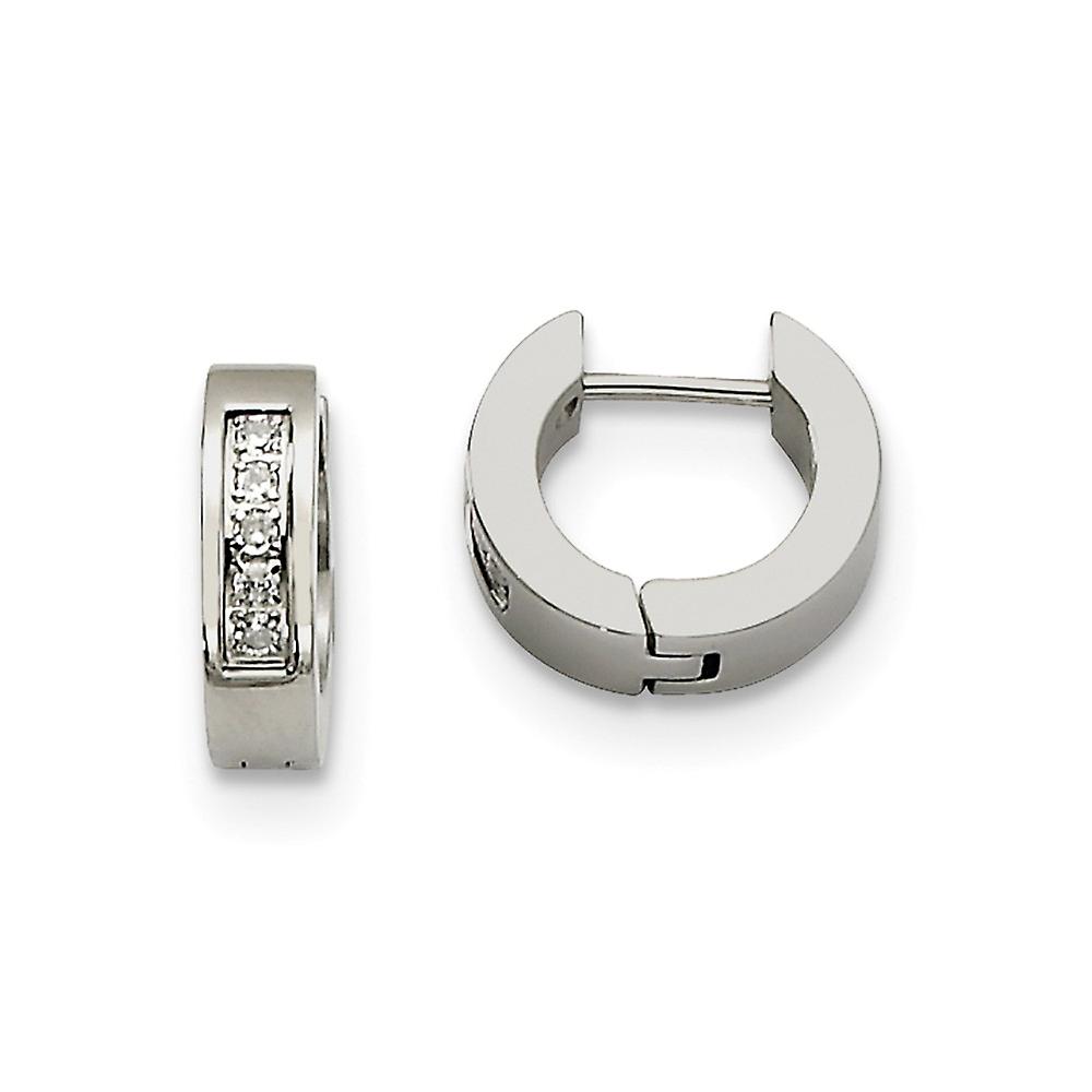 Stainless Steel CZ Cubic Zirconia Simulated Diamond Polished Round Hinged Hoop Earrings Measures 9x4mm Wide 4mm Thick