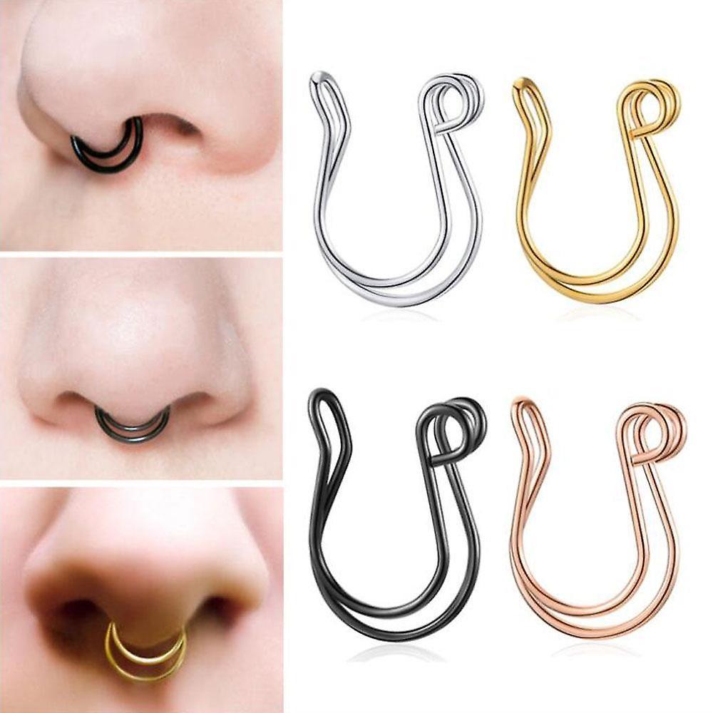 Stainless Steel Double-layer Fake Nose Ring Classic U-shaped Double-layer Nose Ring Steel Black Nose Ring Piercing