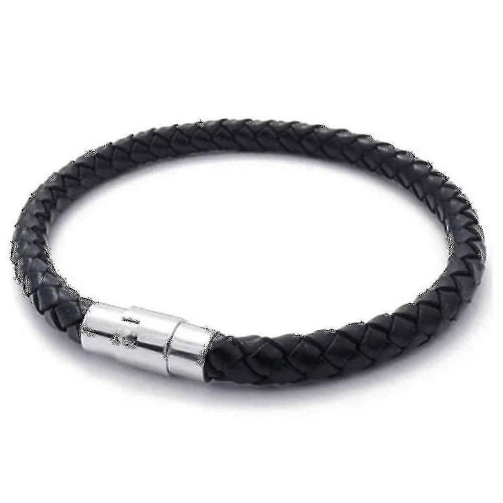Stainless Steel Leather Bracelet Braided Leather Bracelet For Men Women Black - Width 6mm - Leng