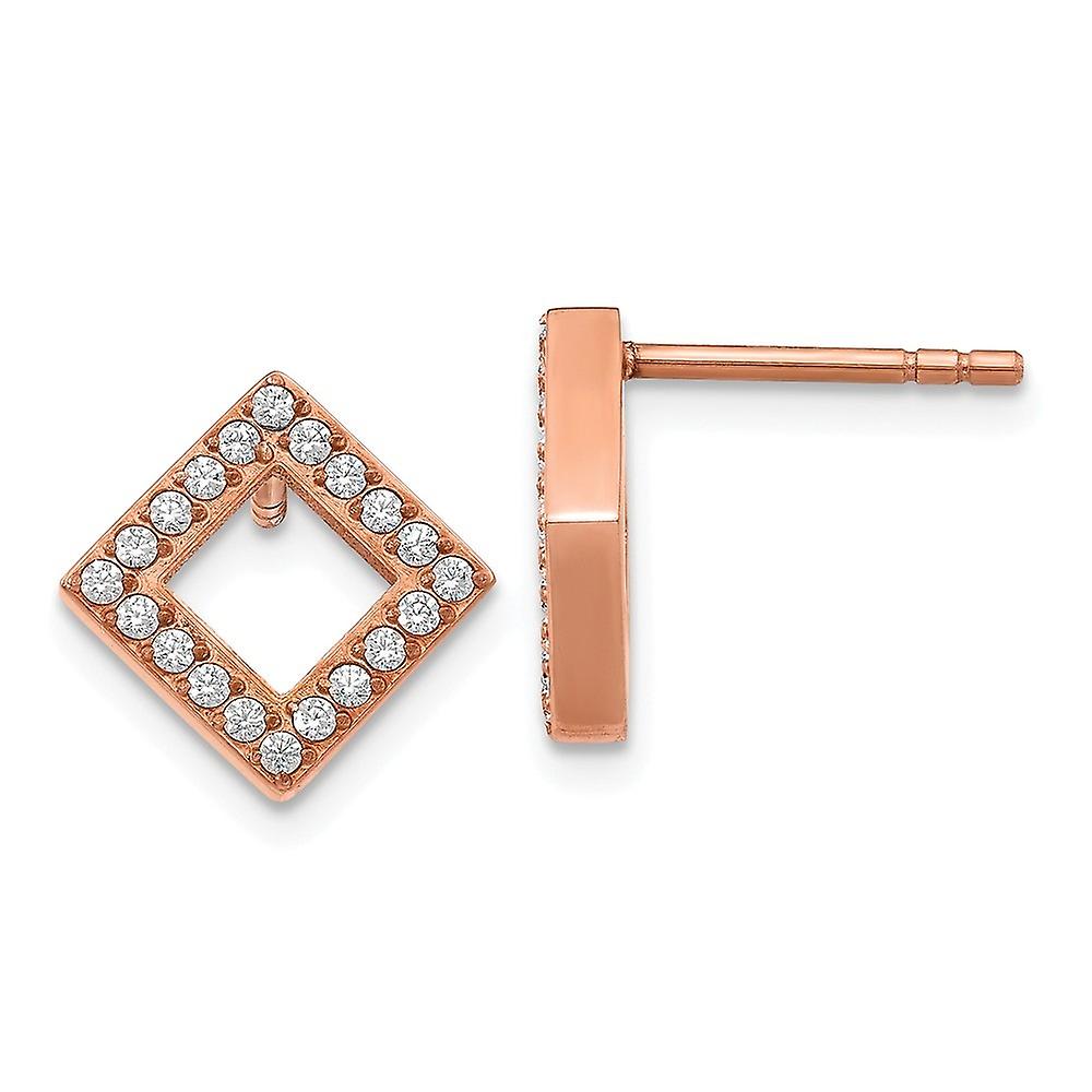 Stainless Steel Polished Rose Ip Plated Cubic Zirconia Diamond shaped Post Earrings Measures 12.1x - Earring for Women