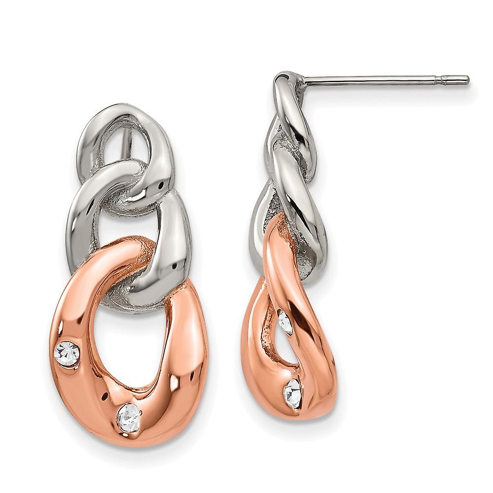 Stainless Steel Polished With Rose Ip Loop Crystal Dangle Post Earrings Measures 12mm Wide - Dangle Earring for Women