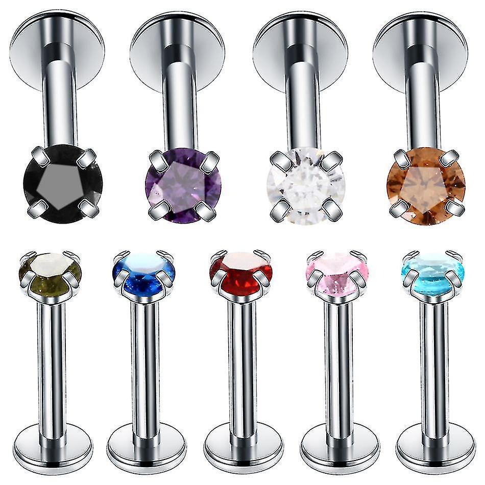 Steel Prong Set rotondo zircone Labret Monroe Lip Rings Colorato orecchio cartilagine Trago orecchino Helix Piercing Sexy Jewelry