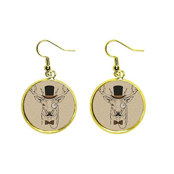Stile britannico Gentile Barba Cervo Cappello Papillon Animale Ear Dangle Golden Drop Orecchino Gioielli Donna