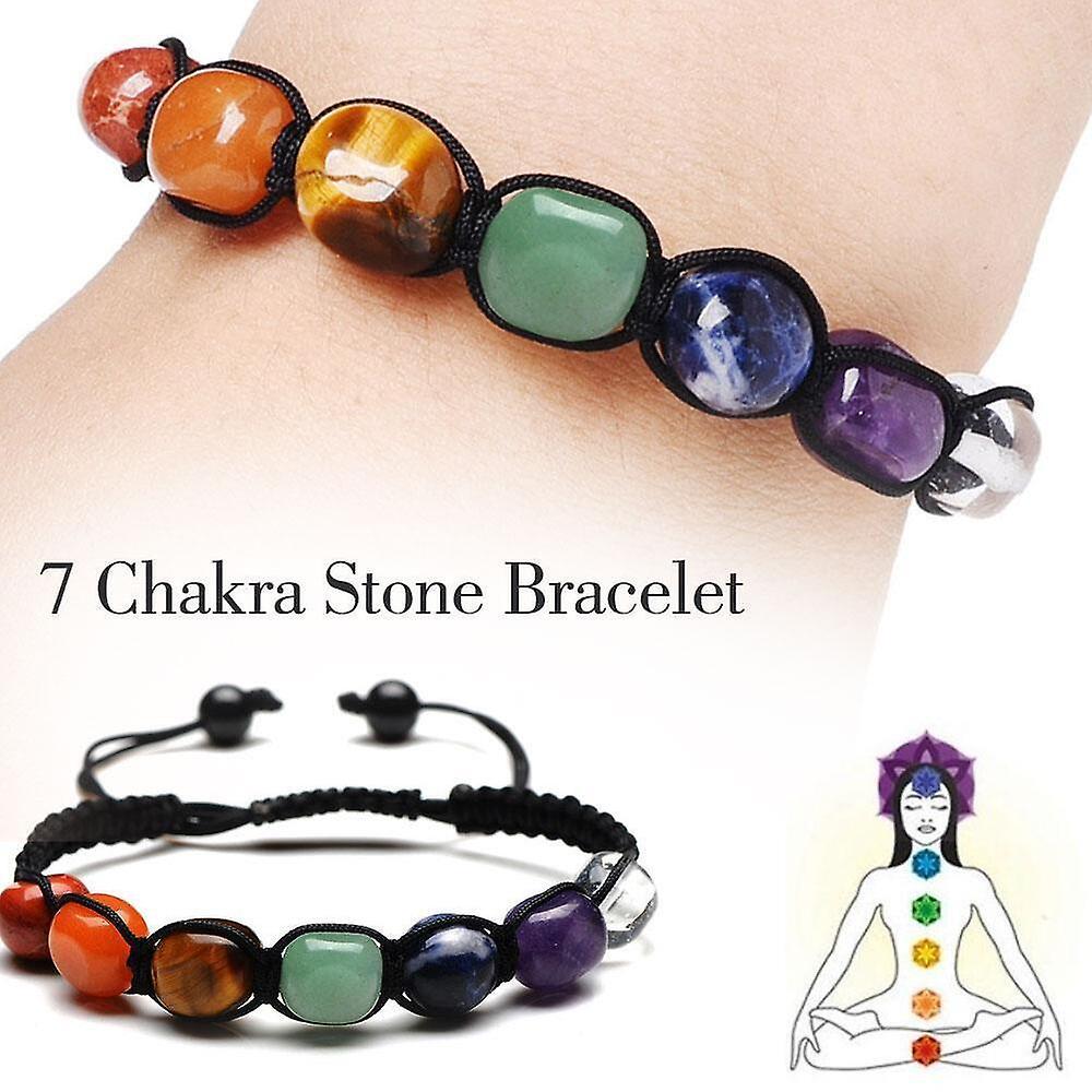 Stone Bracelet Reiki Healing Natural Crystal Braided Gifts Chakra 7 Jewelry Z9s6