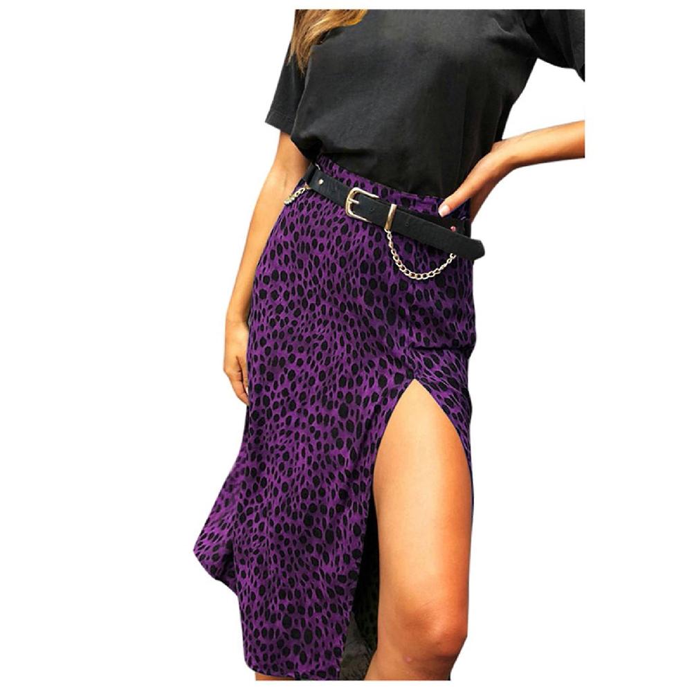 Summer Skirt Women Sexy Skirt High Waist Leopard Printed Slimming Slit Buttocks A-line Skirt