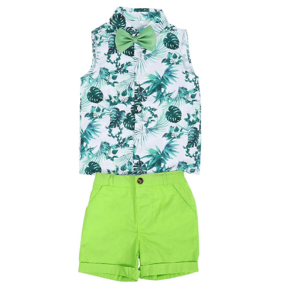 Summer Sleeveless Bow Tie Shirt Shorts Set Baby Boy Clothes Set Boys Clothing SetGreen 120cm / 47.2in