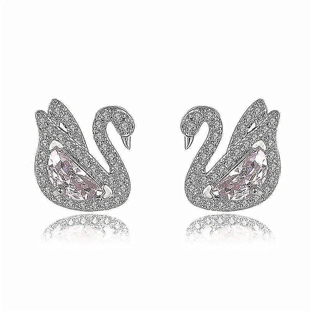 Swan Pink Crystal Zircon Diamonds Gemstones Stud Earrings Women