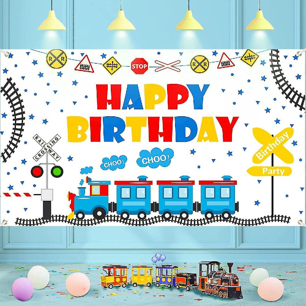 Tema del treno Buon compleanno Banner Sfondo Decorazioni della festa del treno per il ragazzo Ragazza Kid Treno Festa di compleanno Forniture Ferrovia Treno Crossing Festa a tema