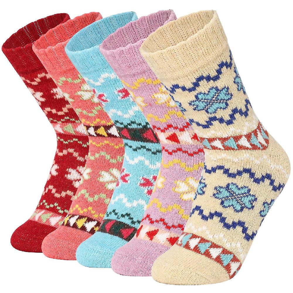 Thermal Socks Women Nordic Socks thick Winter Warm Wool Socks for Ladies 5 Pairs Size 4-8
