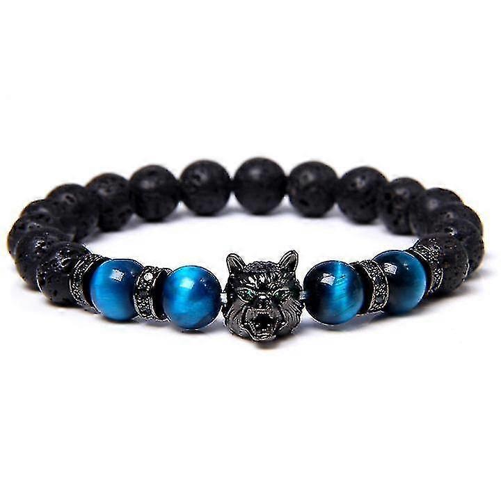 Tiger Eye Wolf Bracelet Stone Beaded Agate Bracelet Mens Jewelry Birthday Gifts