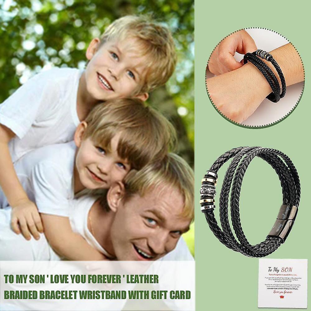 To My Son ' Love You Forever ' Leather Braided Bracelet W/gifts Wristband X8f8
