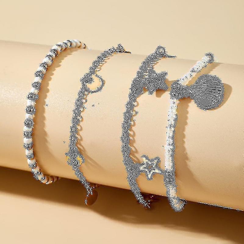 Tocona Charms Cavigliere di Perline per le Donne Nuova Estate Oro Capesante Cristallo Lucido Pietra Piede Catena Bohemian Jewelry 4pcs/set 15406