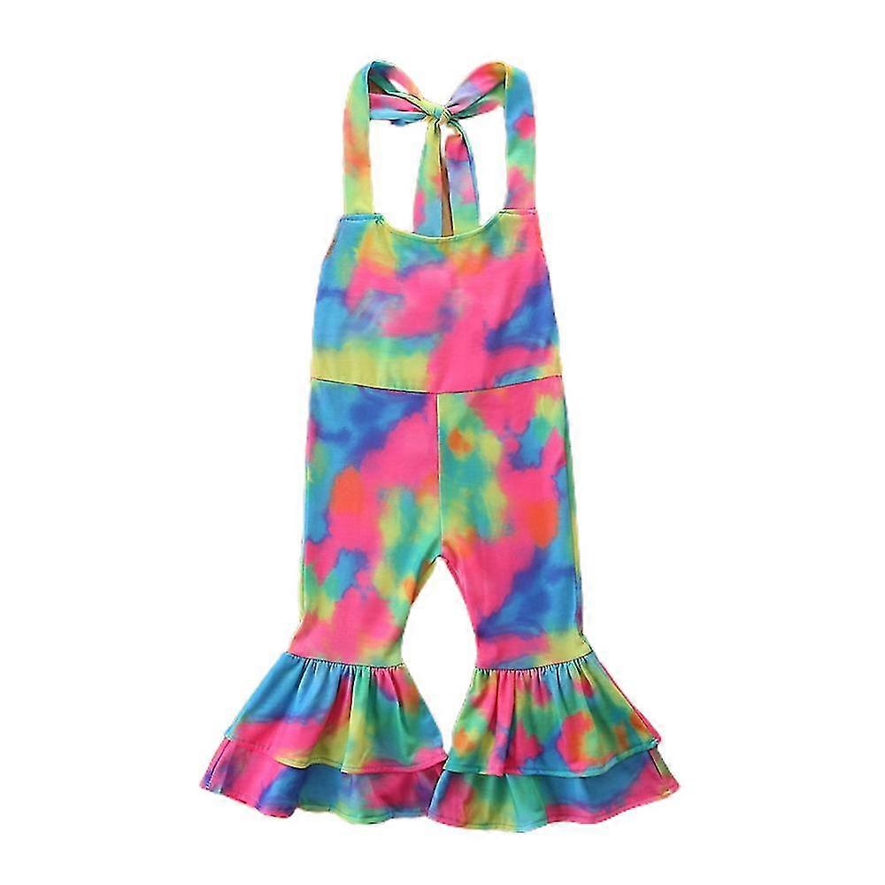 Toddler Baby Girls Tie Dye Halter Flared Romper Jumpsuit Kids One-piece Summer Playsuit