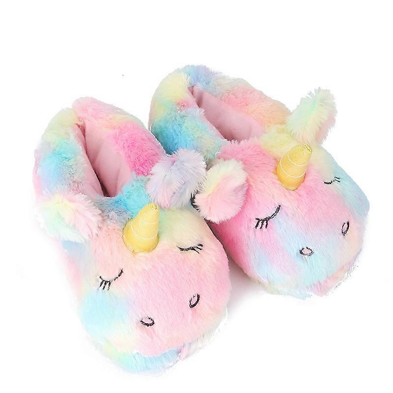 Toddler Boys Girls Cute Slippers Unicorn Fluffy Fuzzy Winter Warm Slippers Cartoon Animal Plush Indoor House Slip-on Shoes