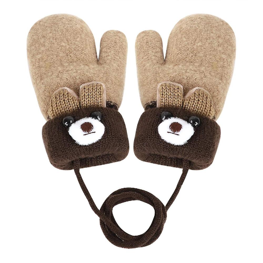 Toddler Warm Winter Full Finger Gloves Infant Thick Fleece Lined Ski Gloves With Cords