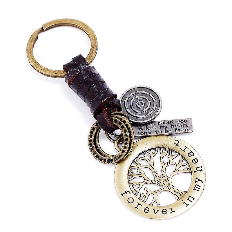 Trendy Bronze Lucky Tree Round Charm Keychain Keyring