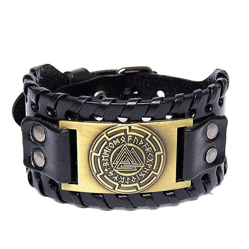 Trendy Totem Design Triangular Viking Rune Bracelet Men's Bracelet Genuine Leather Nordic Viking Accessories Jewelry Wholesale