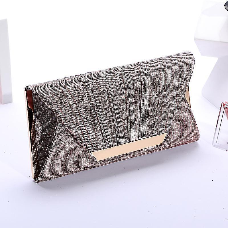 Trendy Women's Simple Pleated Sequin Bag Clip Mouth Evening Bag Hand-held One-shoulder Messenger Chain_tmall
