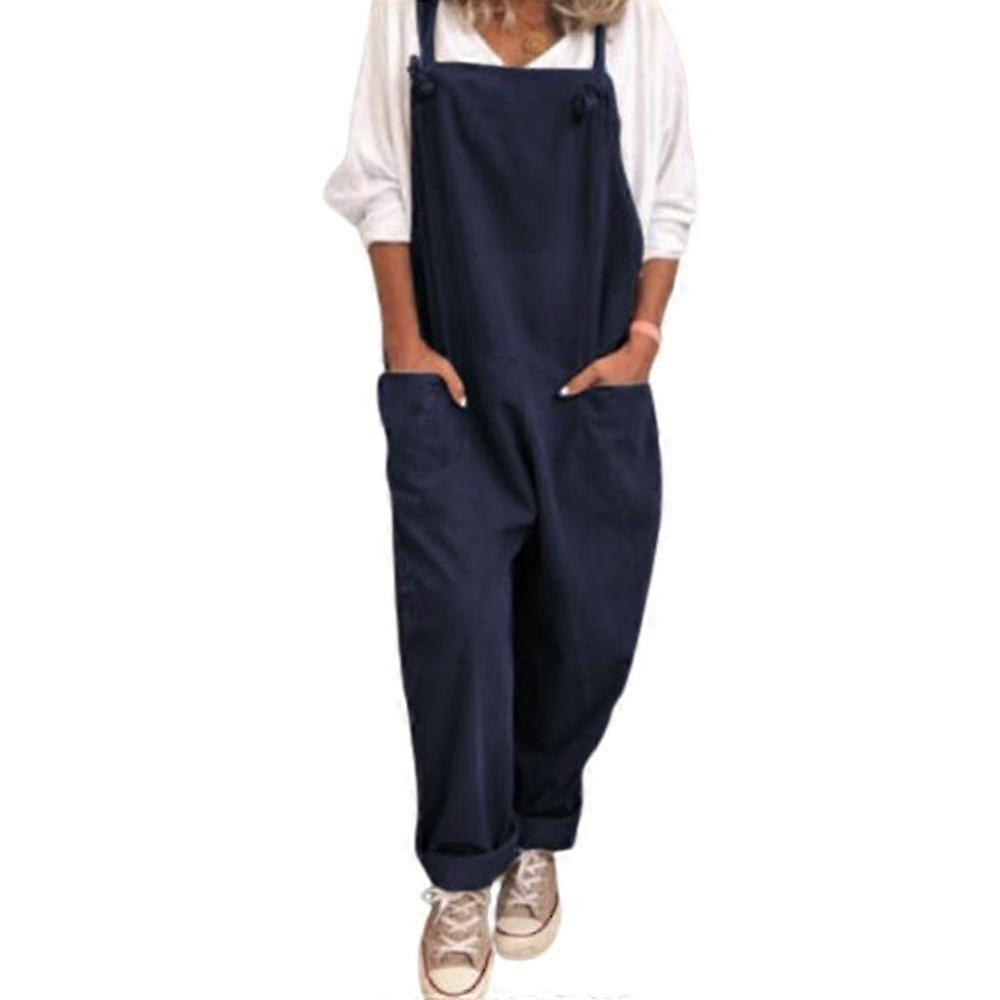 Tuta da donna Tasche Salopette Tuta di lino Casual Pagliaccetto sciolto Tuta senza maniche