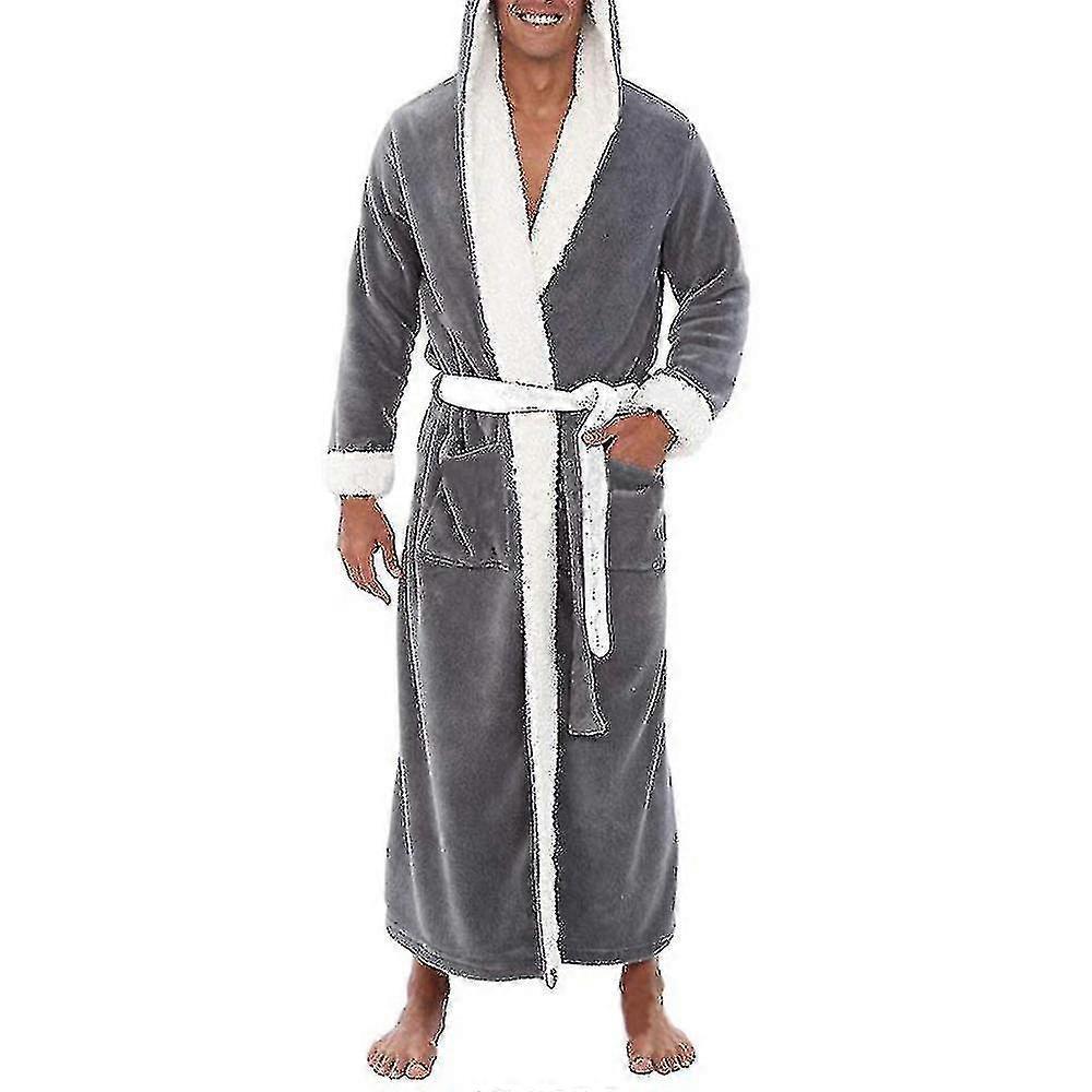 Uomo Accappatoio lungo con cappuccio Morbido camicia da notte Accappatoio Vestaglia