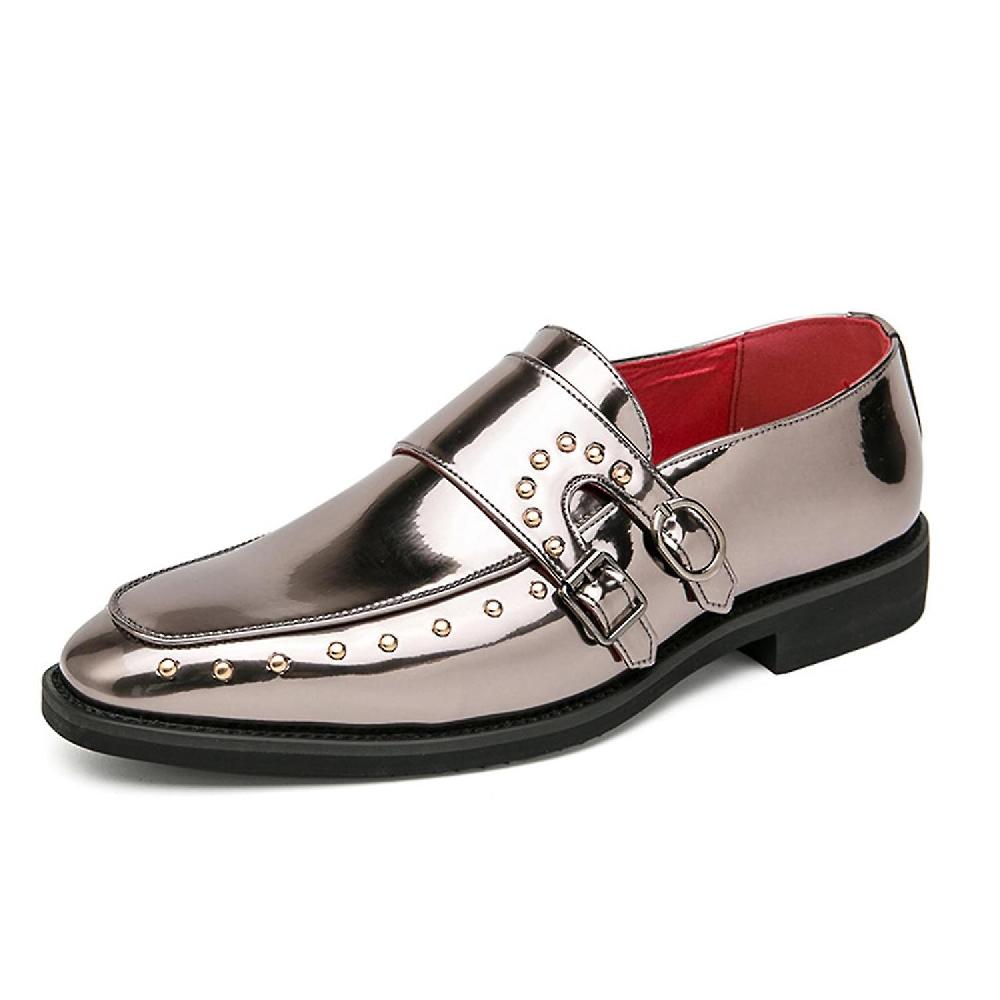 Uomo In Pelle Verniciata Doppio Monk Strap Mocassino A Punta Slip On Occidentale Matrimonio Formale Business Ca