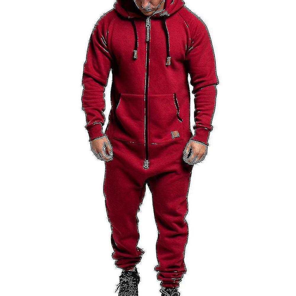 Uomo Onesie All In One Felpa Con Cappuccio Zip Tuta Invernale Casual Con Cappuccio Romper Playsuit