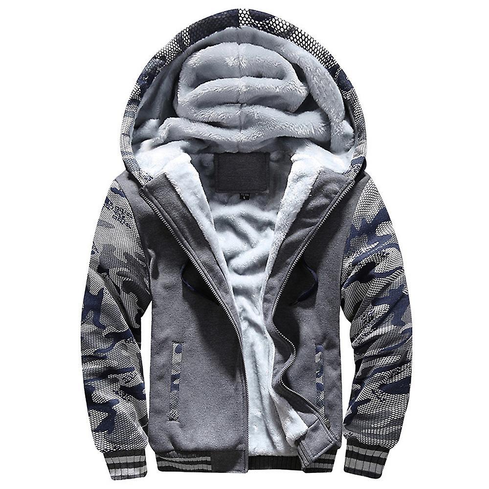 Uomo Zip Up Giacca Con Cappuccio Top Manica Lunga Inverno Caldo Pile Foderato Cappotto Outwear