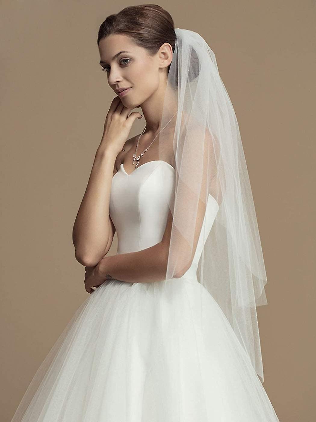 Velo da sposa a 2 livelli con velo di tulle avorio con pettine velo da sposa corto per le donne