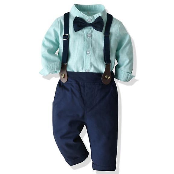 Vestiti Per Bambini Camicia Con Papillon + Pantaloni A Bretelle