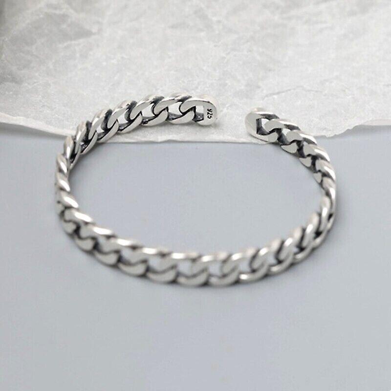 Vintage 925 Sterling Silver Cuban Link Open Cuff Bangle Unique Trendy Bracelet