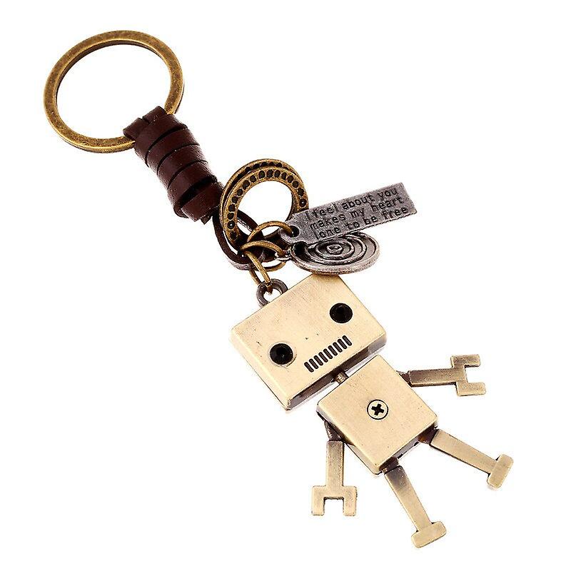 Vintage Bronze Robot Keychain Backpack Car Key Fine Pendant Keyring