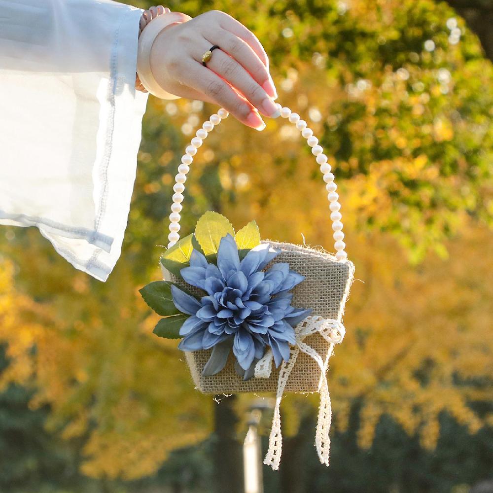 Vintage Flower Basket for Wedding Decoration Portable Burlap Candy Petal Simulation Flowers