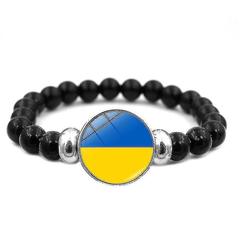 Vintage Glass Elastic Ukraine Flag Bracelet Unisex Bead Bangle Punk Black Beads Bracelets Gifts For Men Women Hand Chain Jewelry