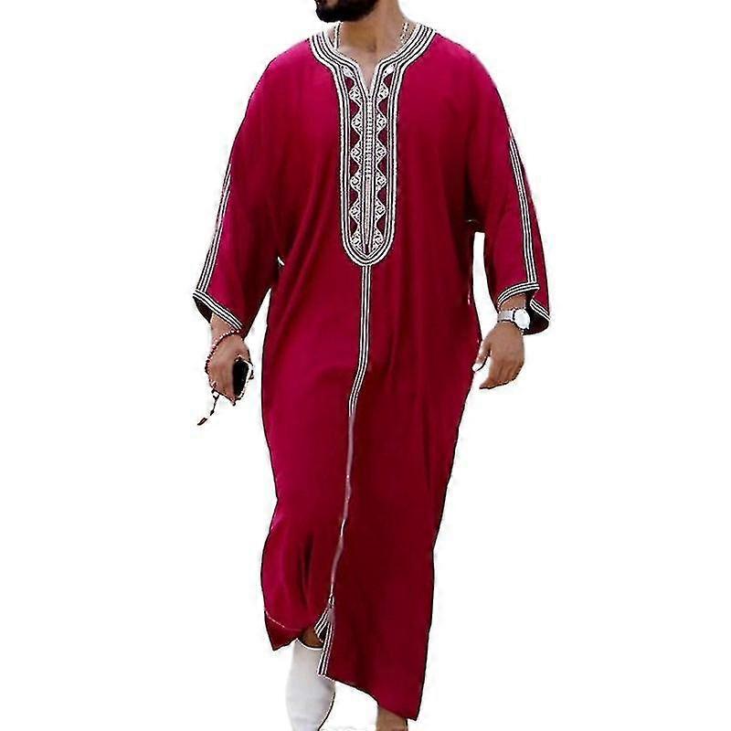 Vintage Men Islamic Arabic Kaftan Muslim Clothing Long Sleeve Patchwork Robes