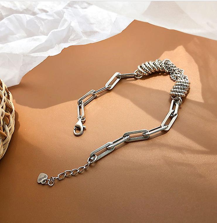 Vintage Retro Punk 925 Sterling Silver Chain Bracelet Elegant Jewelry Gift
