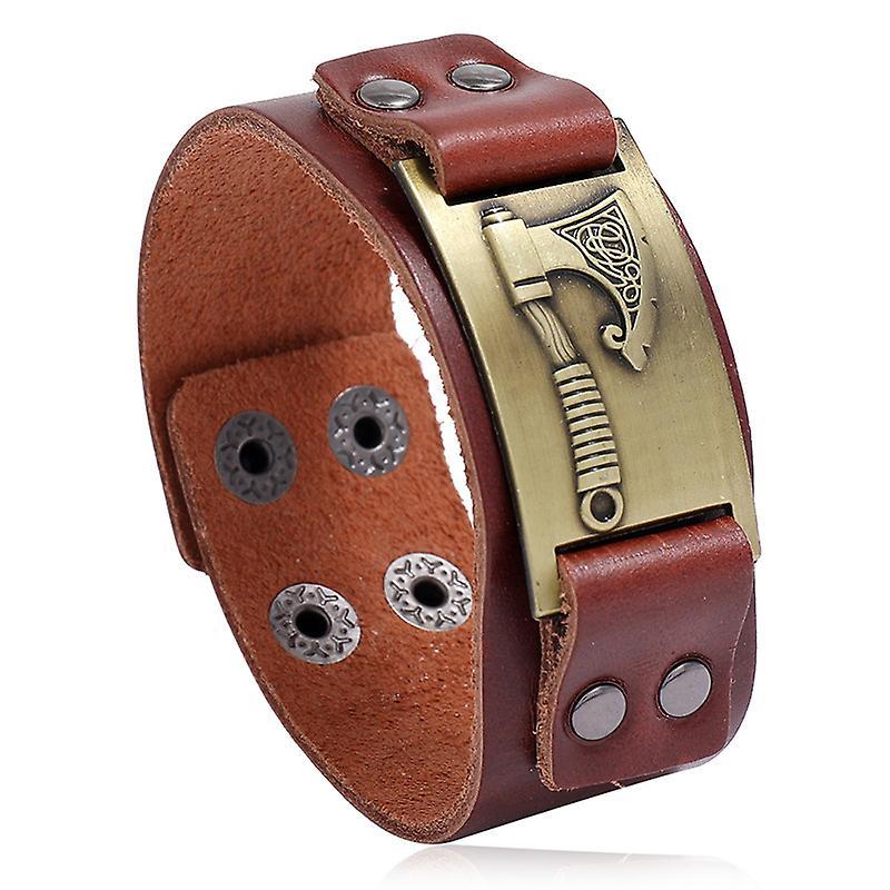 Voq Retro Simple Nordic Viking Tomahawk Bracelet Bangle Punk Men Locomotive Wide Leather Bracelet Adjustable Wristband Pulseras