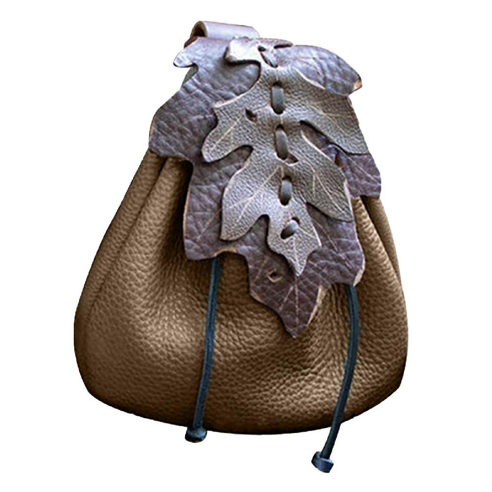 Waist Drawstring Bag Party Handcraft Men Outdoor Festival Cosplay Belt Purse Brown