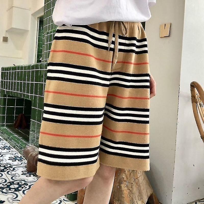 Wakamono Summer Knitted Drawstring Straight-leg Pants Loose Striped Five-point Pants Korean Casual Shorts Trendyol Shorts Luxury