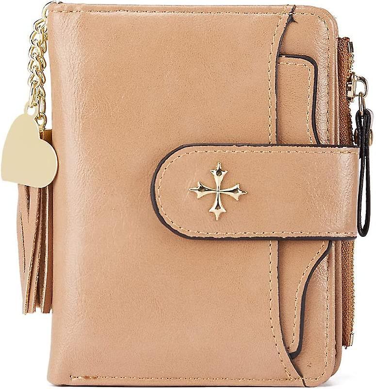 Wallet For Women Genuine Leather Rfid Blocking Mens Wallets Bifold Card Case With Zipper Pocket (khaki) Khaki