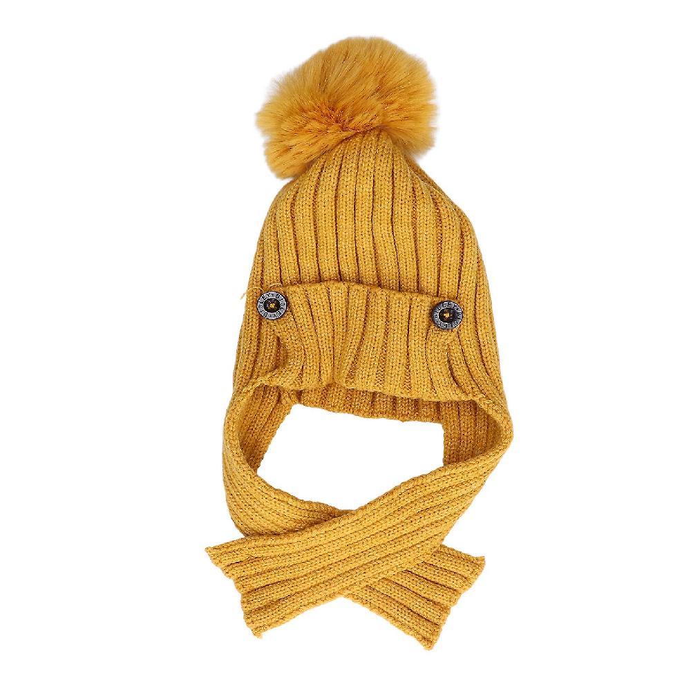 Warm Wool Hat For Kids - Stylish And Cozy Yellow Baby Scarf Hat