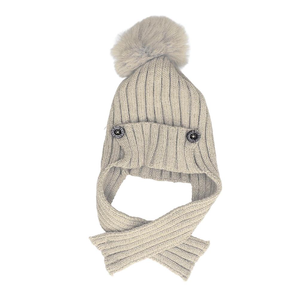 Warm Wool Winter Hat And Scarf Set For Children - Stylish Solid Color Design (Khaki)