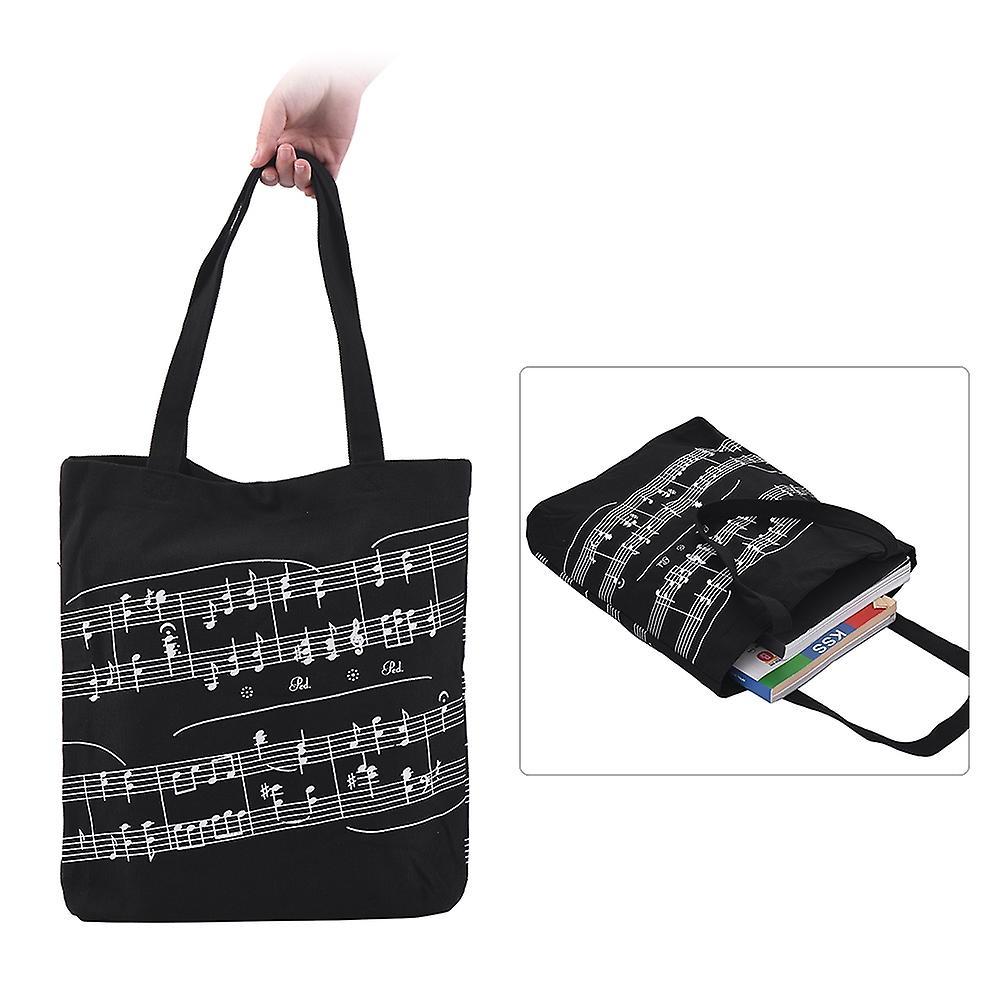 Washable Cotton Cloth Handbag Music Tote Shoulder Grocery Shopping Bag with Magnetic Button Musical