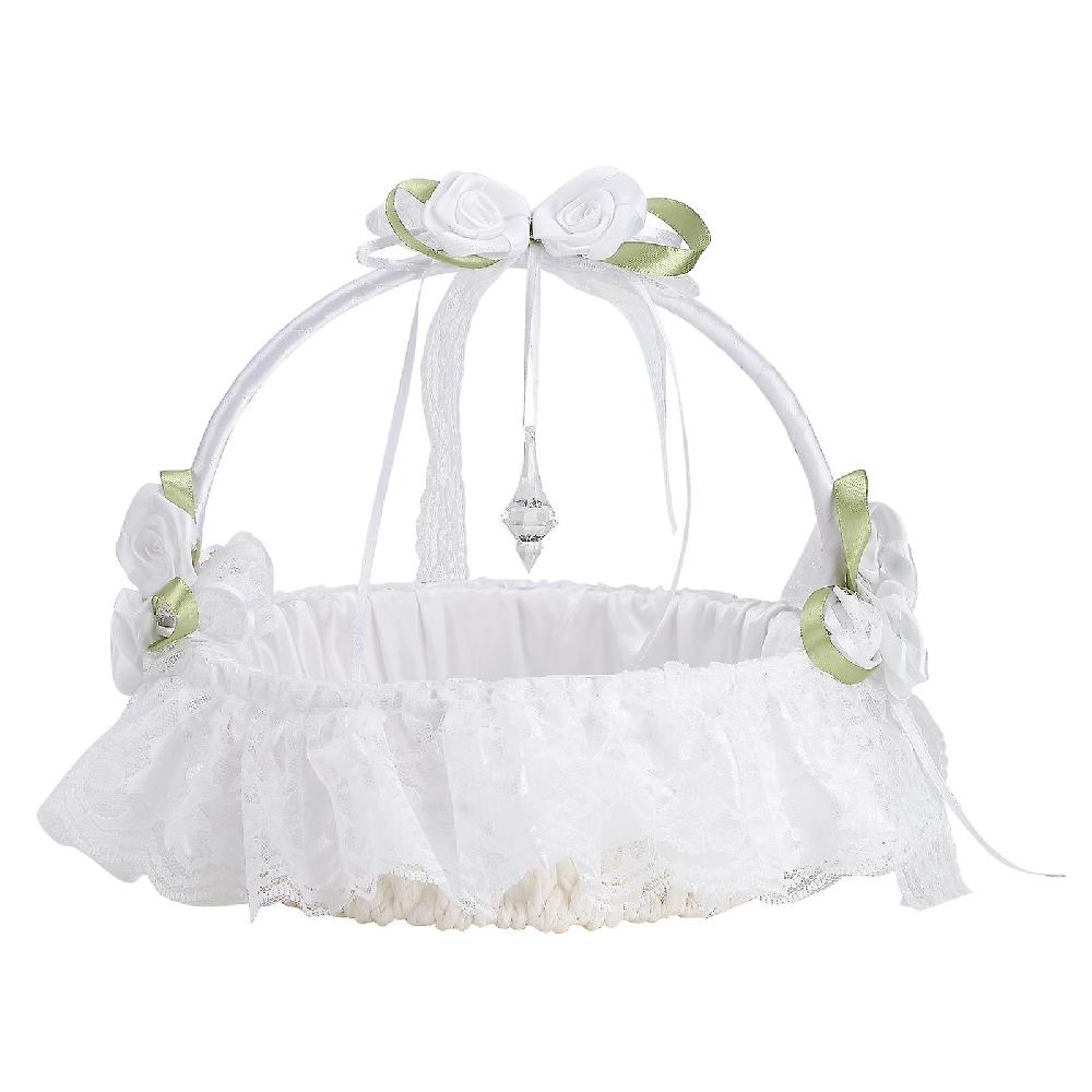 Wedding Flower Basket with Silk Ribbon Decor for Elegant Romantic Photography