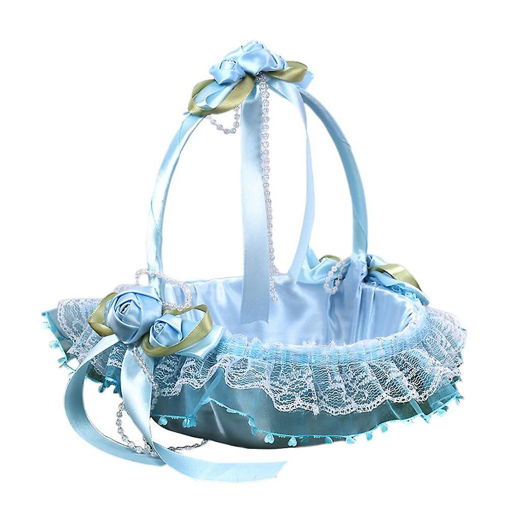Wedding Flower Children Carries Beautiful Flower Basket For Decoration (Blue)