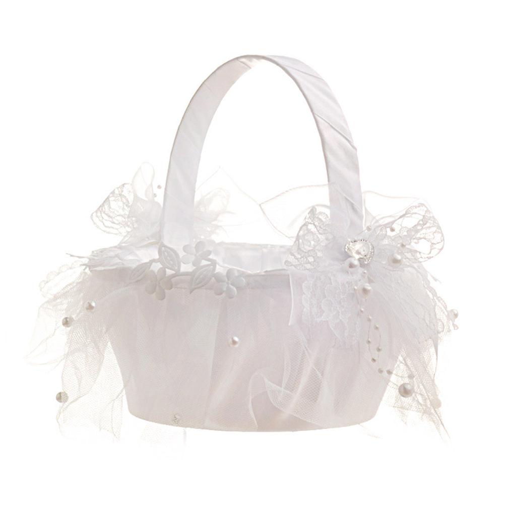 Wedding Flower Girl Basket Lace Pearl Bride Basket for Bridal Ceremony Party Decoration