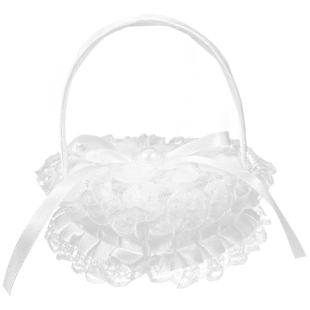 Wedding Ring Pillow Heart-shape Lace Engagement Ring Pillow Ring Box Holder with Handle