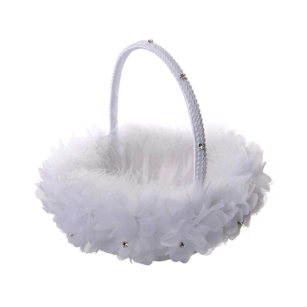 White Lace Ostrich Hair Bridal Flower Basket Durable For Holding